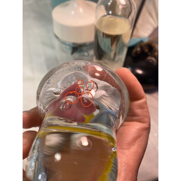 Vintage Joe St Clair Pink Yellow and Blue Flowers Green Leaves Bell Paperweight - Picture 10 of 12